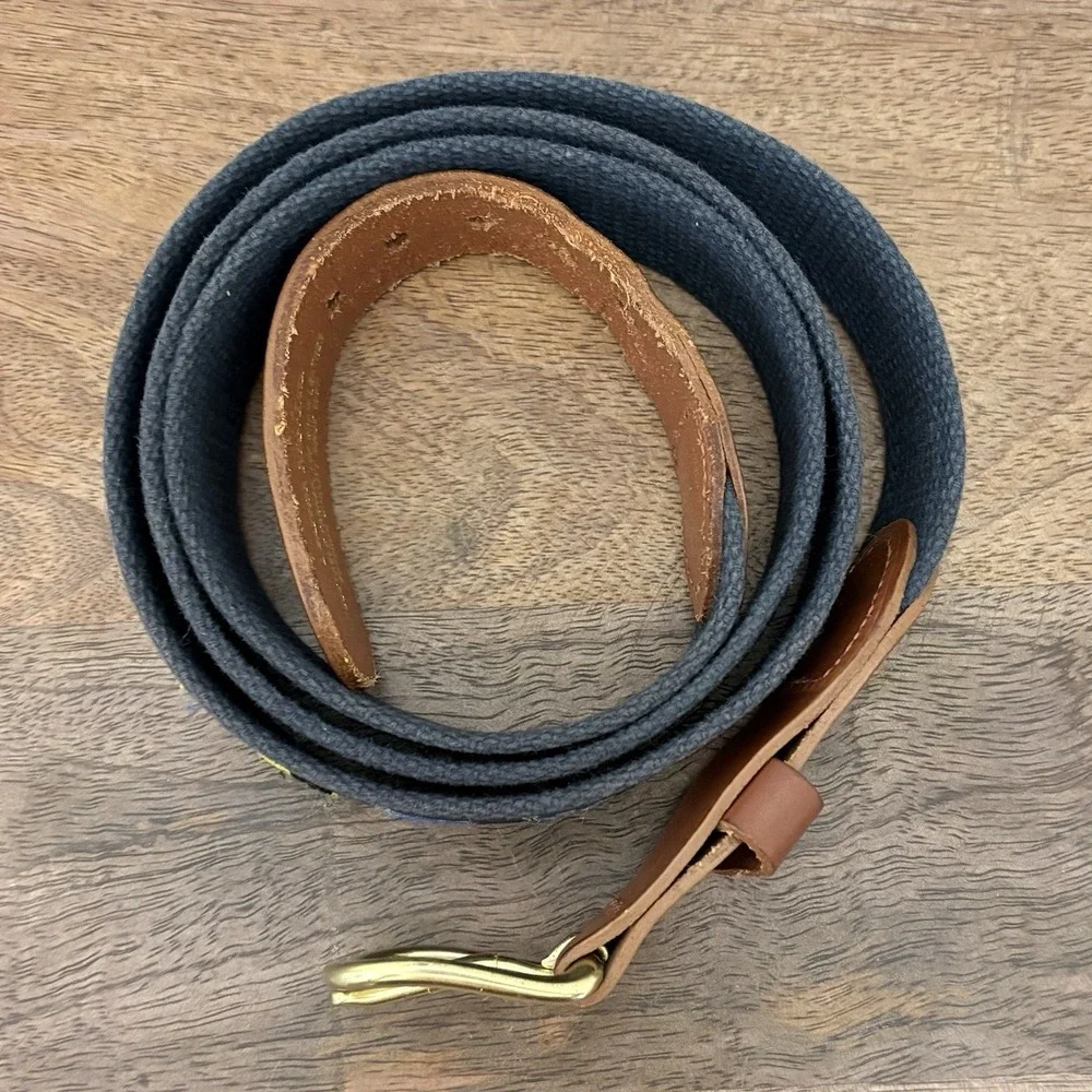 Leather Man Ltd Nautical Signal Flag Belt Men's 46 Brass Buckle Preppy USA